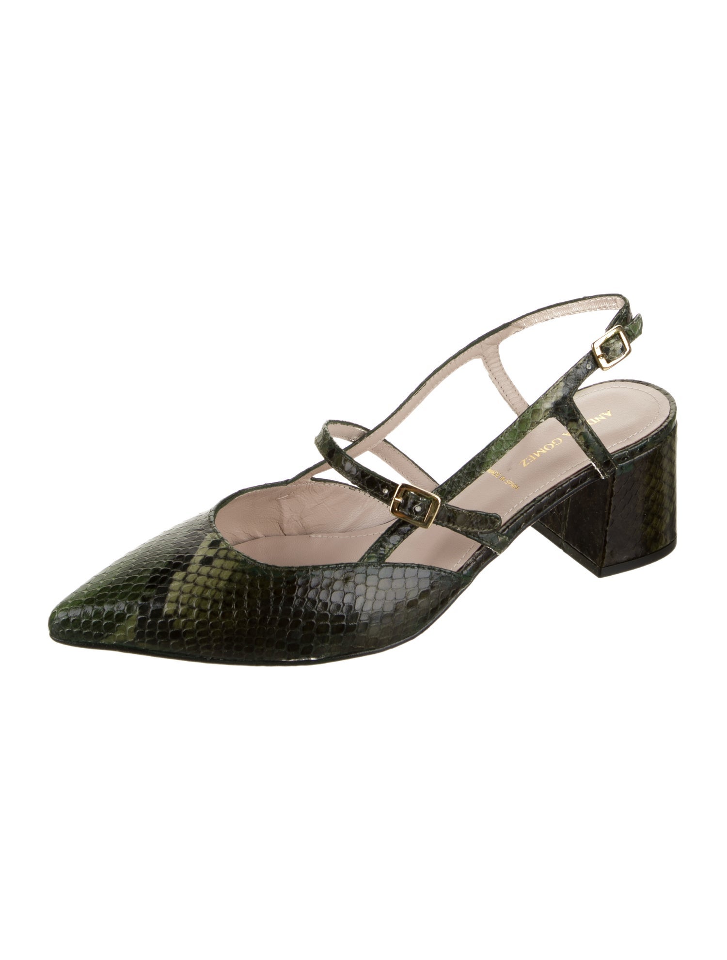 Andrea Gomez Leather Animal Print Slingback Pumps