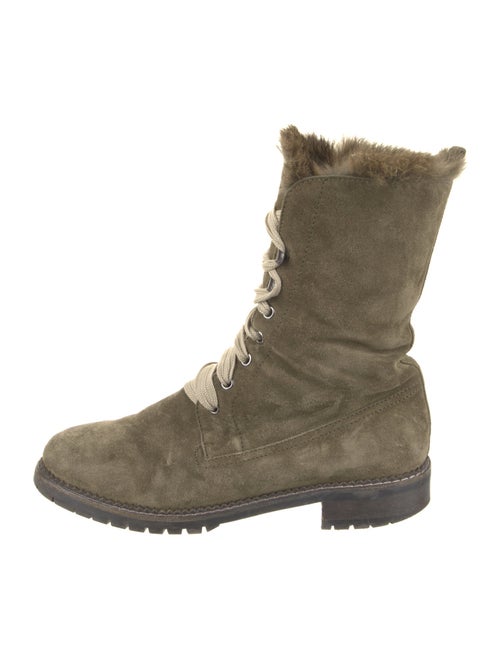 Andrea Gomez Suede Fur Trim Combat Boots