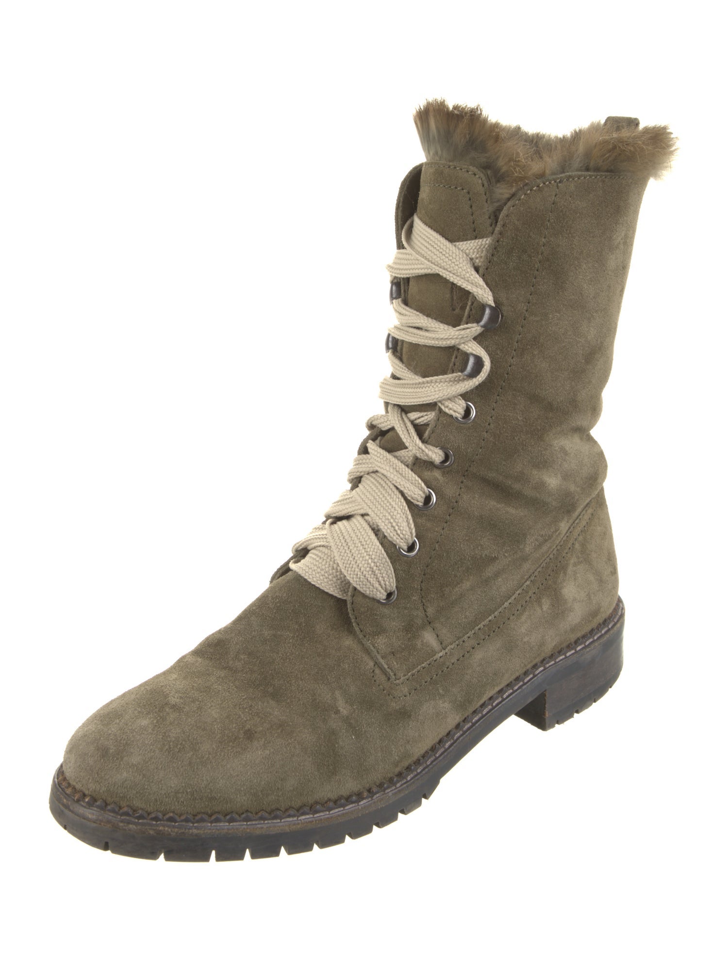 Andrea Gomez Suede Fur Trim Combat Boots