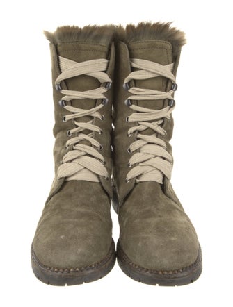 Andrea Gomez Suede Fur Trim Combat Boots