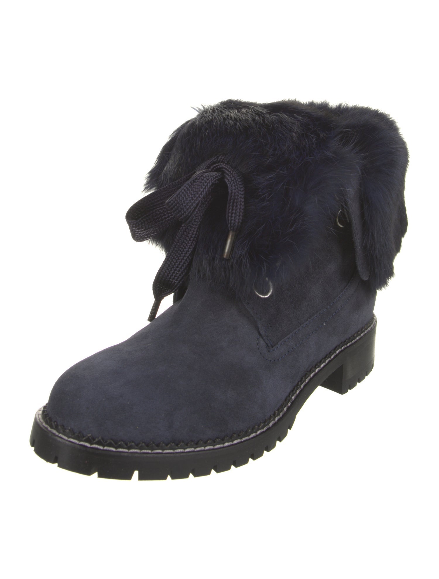 Andrea Gomez Suede Fur Trim Lace-Up Boots