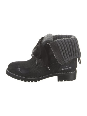 Andrea Gomez Denim Printed Lace-Up Boots