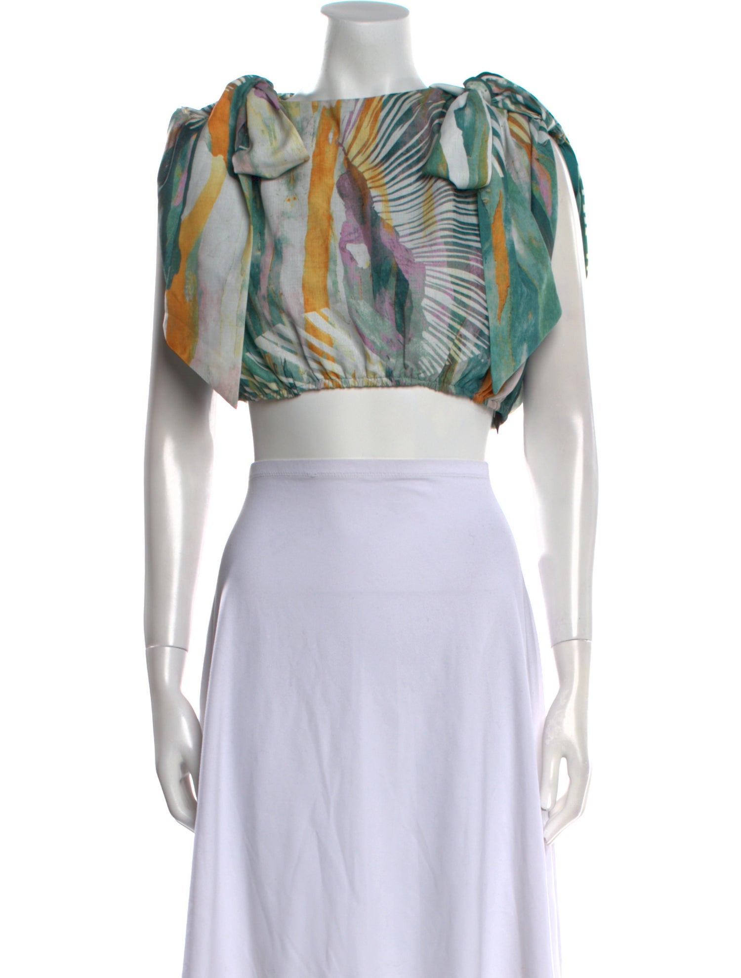 Andrea Iyamah Printed Bateau Neckline Crop Top