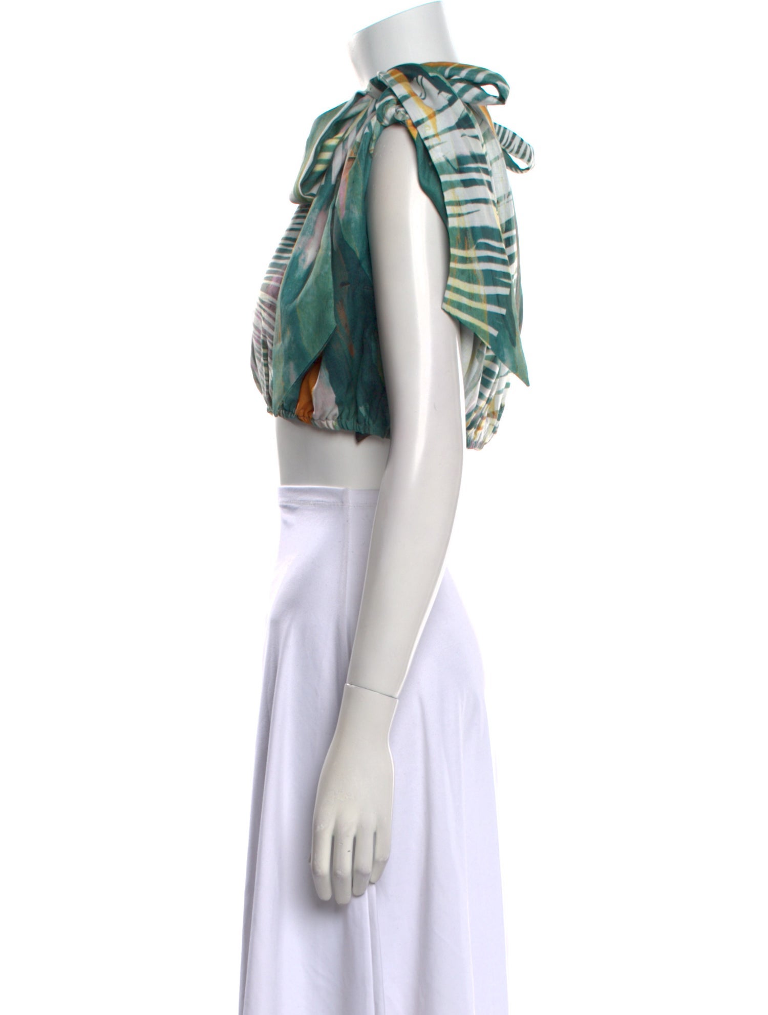 Andrea Iyamah Printed Bateau Neckline Crop Top