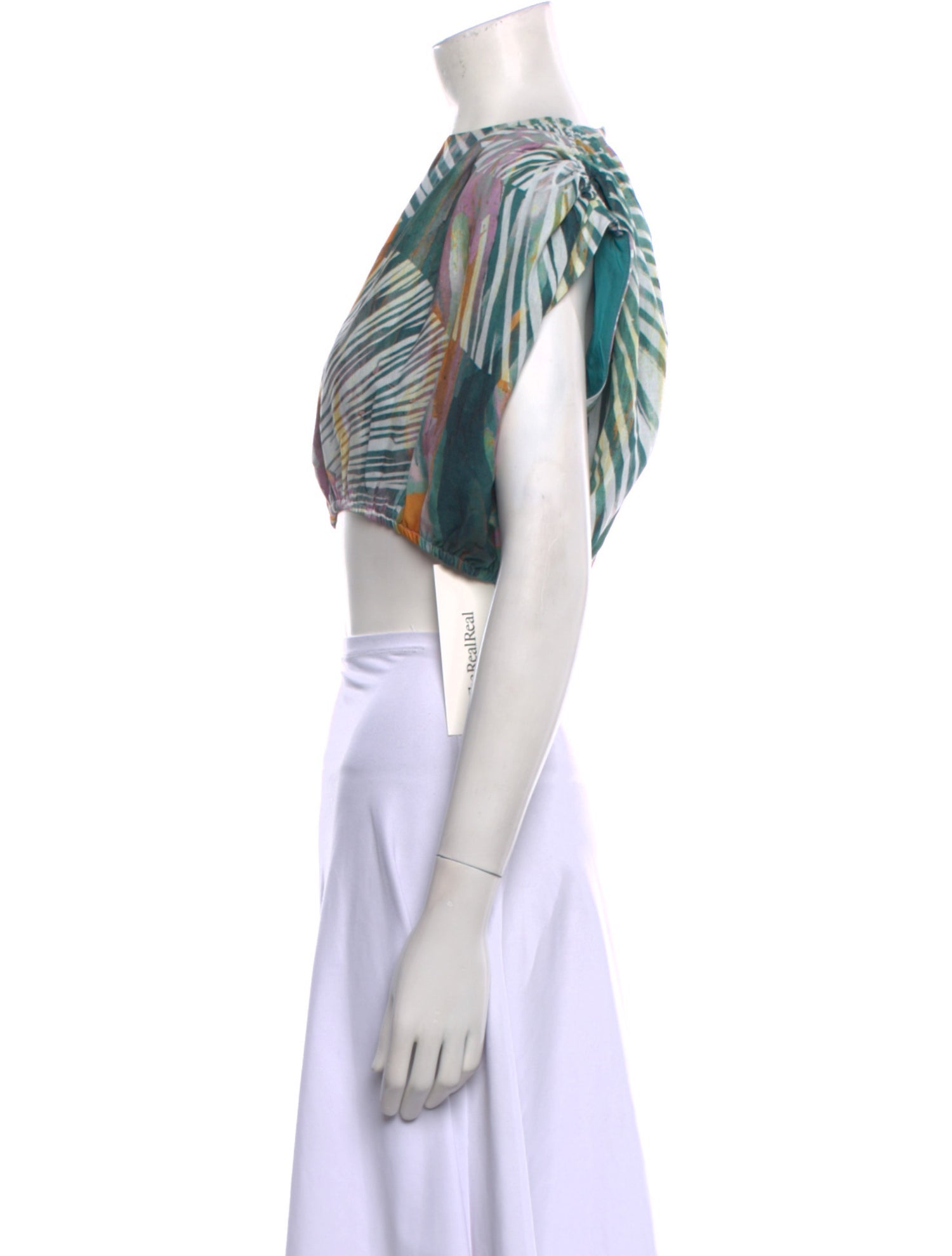 Andrea Iyamah Printed Bateau Neckline Crop Top