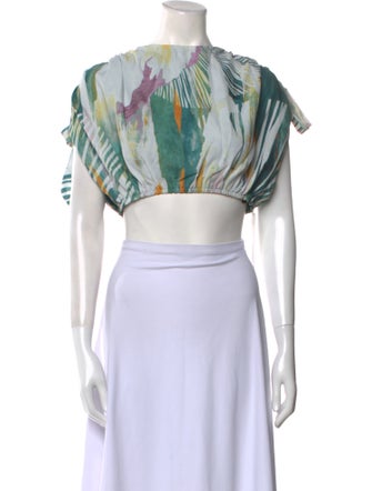 Andrea Iyamah Printed Bateau Neckline Crop Top