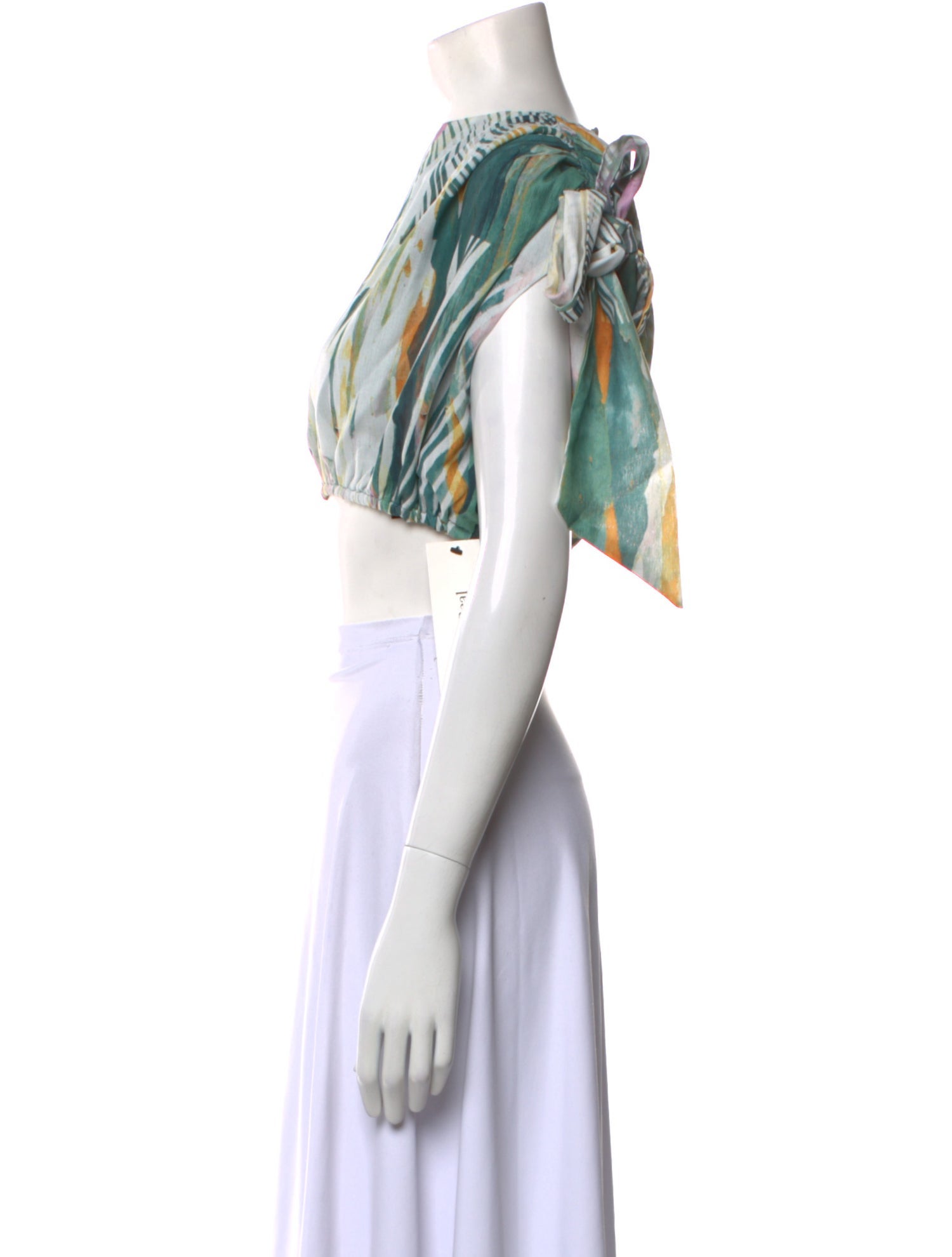 Andrea Iyamah Printed Bateau Neckline Crop Top