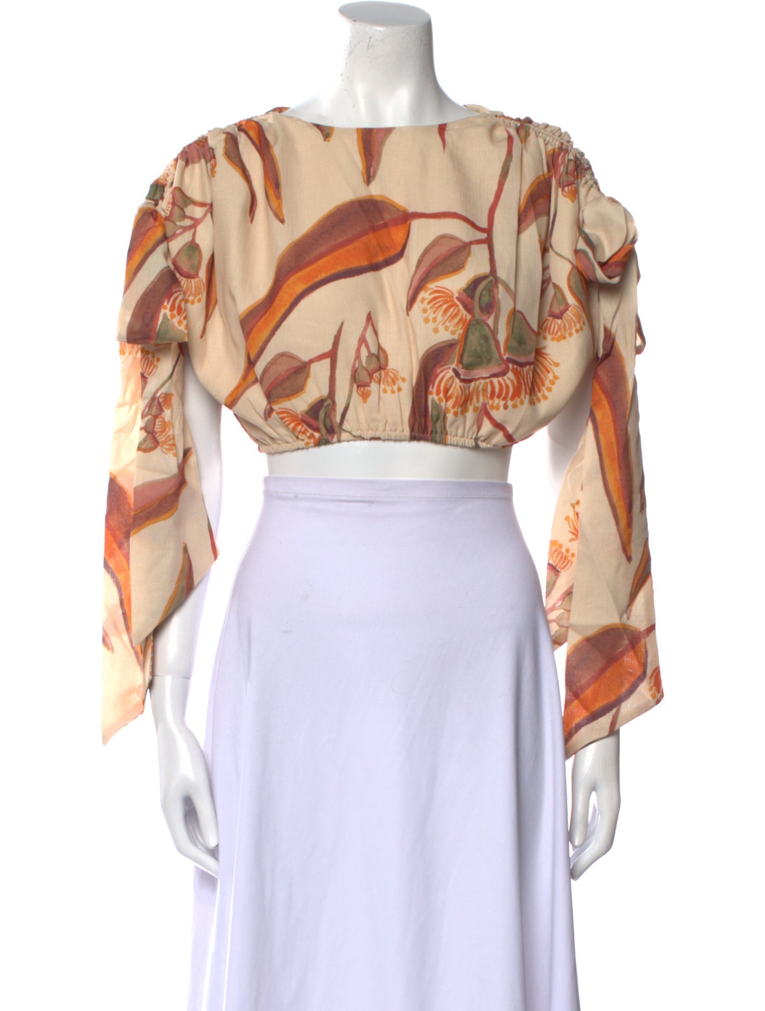 Andrea Iyamah Printed Bateau Neckline Crop Top