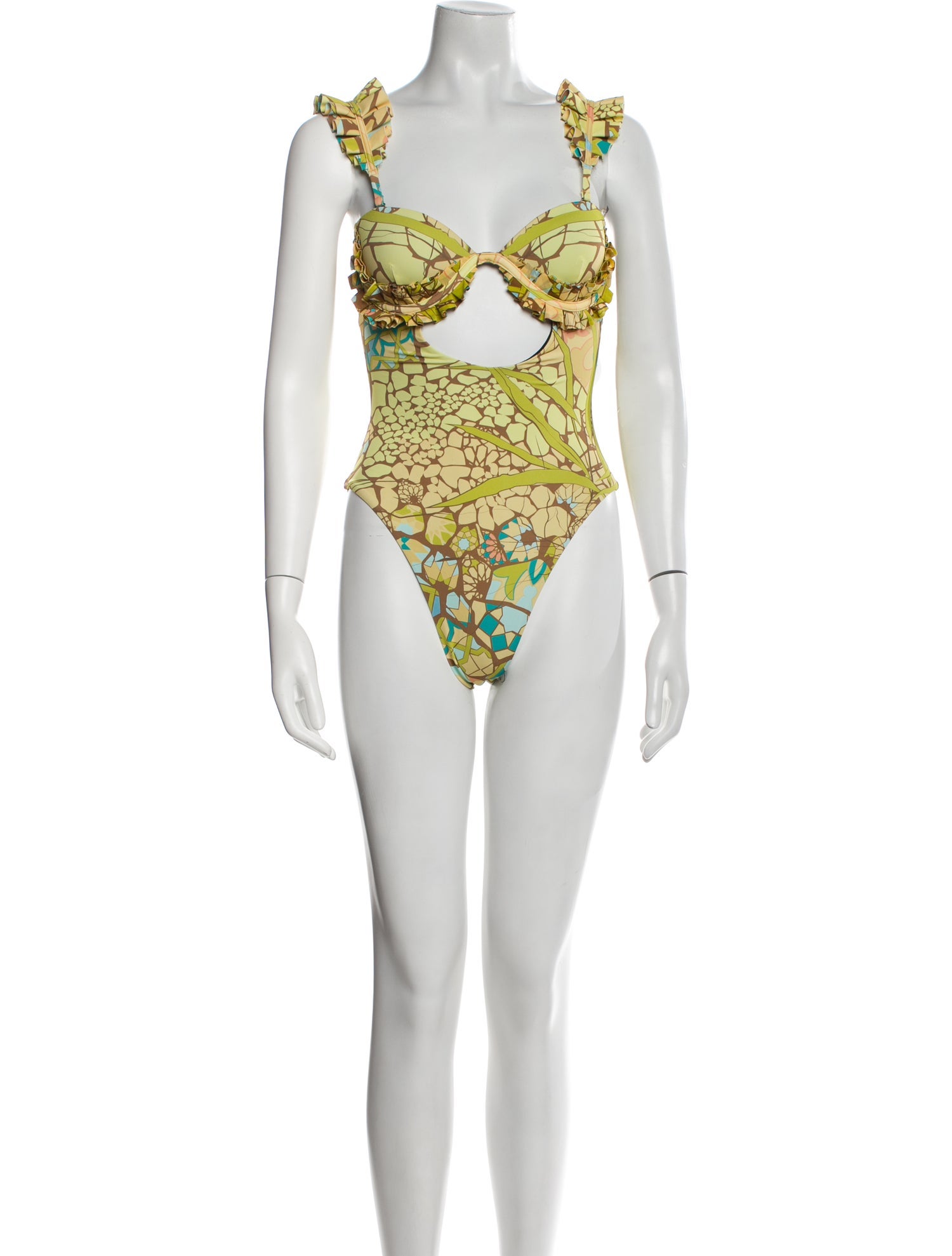 Andrea Iyamah Printed Ruffle Embellishment One-Piece w/ Tags