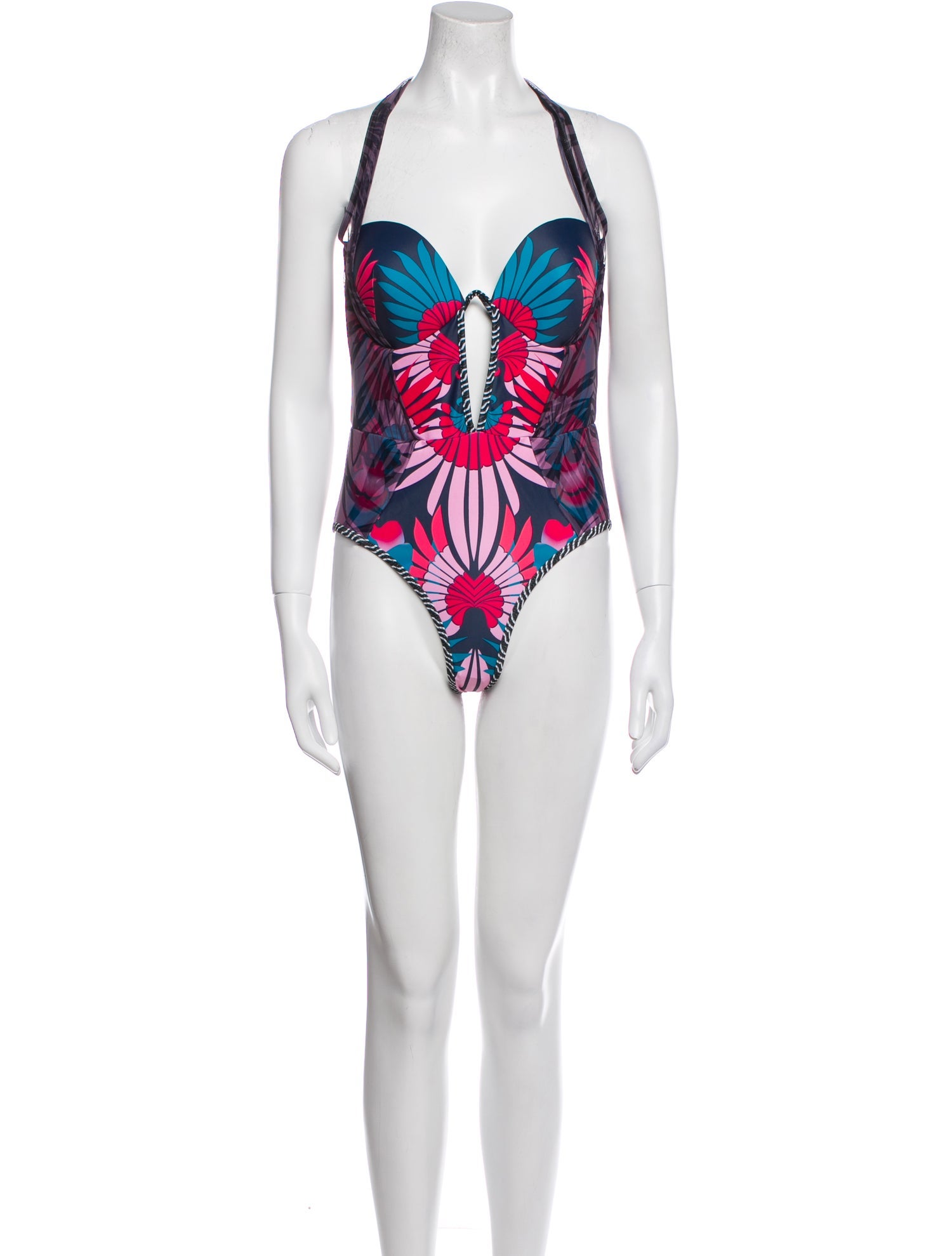 Andrea Iyamah Printed Mesh Accents One-Piece
