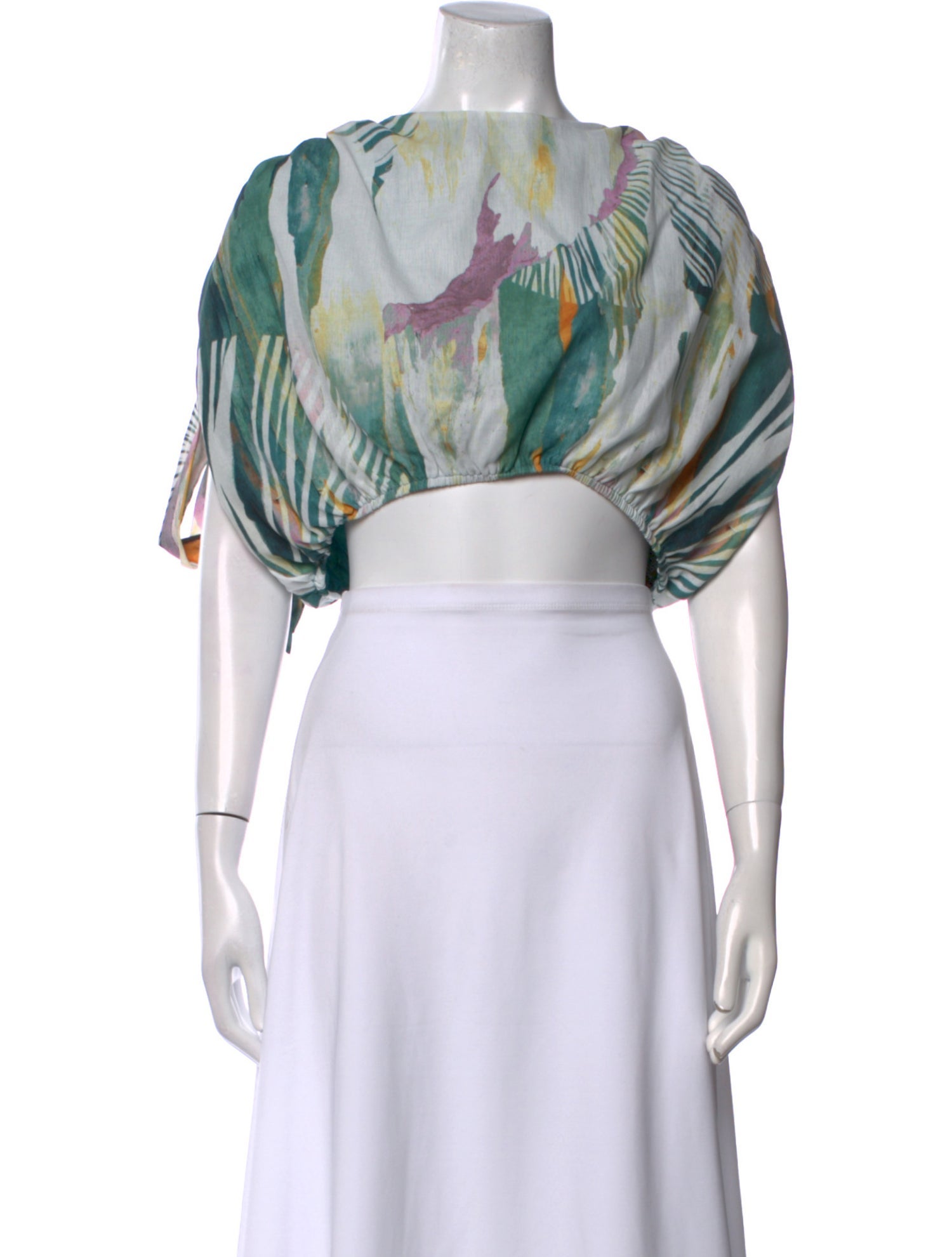 Andrea Iyamah Printed Bateau Neckline Crop Top