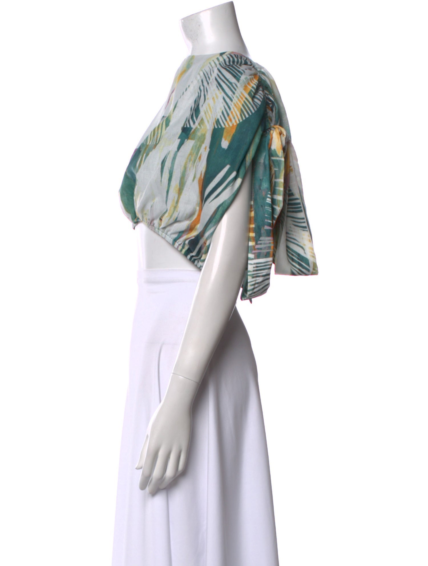 Andrea Iyamah Printed Bateau Neckline Crop Top