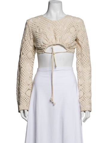 Pre-owned Andrea Iyamah V-neck Long Sleeve Crop Top In Neutral