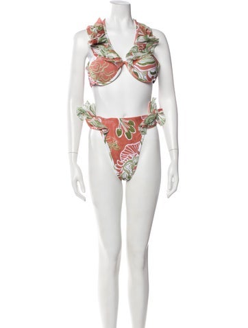 Pre-owned Andrea Iyamah Printed Bikini W/ Tags In White