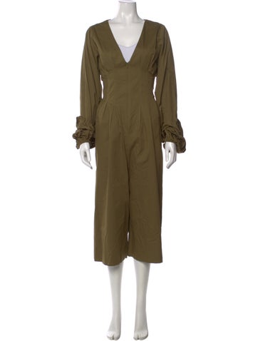 Pre-owned Andrea Iyamah Plunge Neckline Jumpsuit W/ Tags In Green