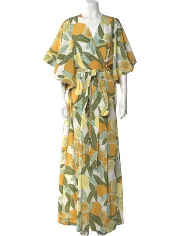 Pre-owned Andrea Iyamah Printed Long Dress W/ Tags In Yellow