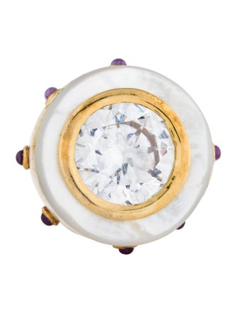 Angélique de Paris Diva Mother of Pearl, Amethyst & Cubic Zirconia Cocktail Ring