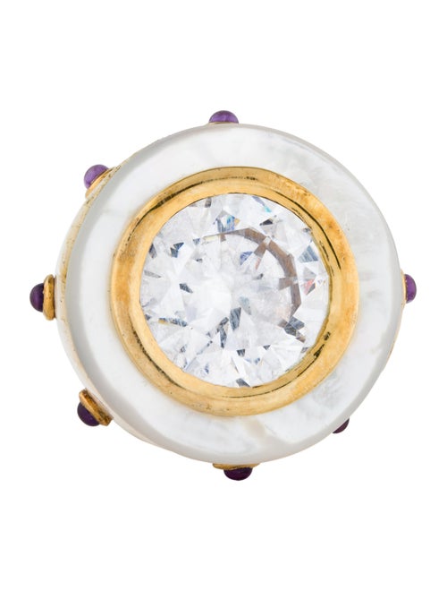 Angélique de Paris Diva Mother of Pearl, Amethyst & Cubic Zirconia Cocktail Ring