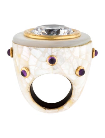 Angélique de Paris Diva Mother of Pearl, Amethyst & Cubic Zirconia Cocktail Ring