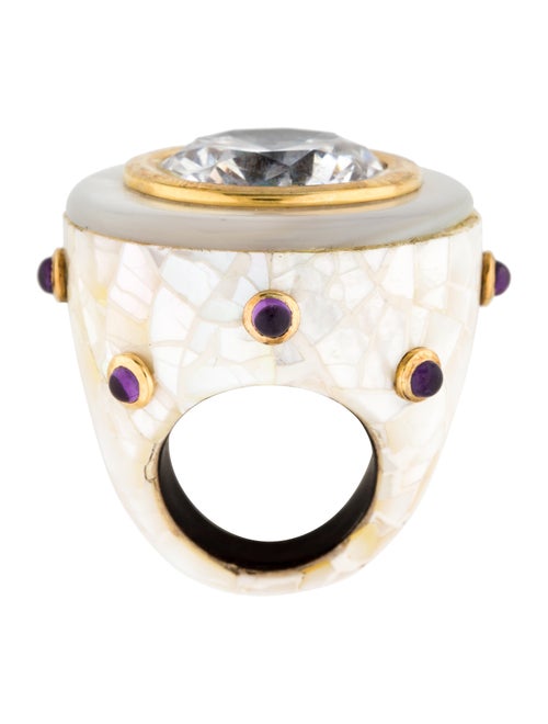 Angélique de Paris Diva Mother of Pearl, Amethyst & Cubic Zirconia Cocktail Ring