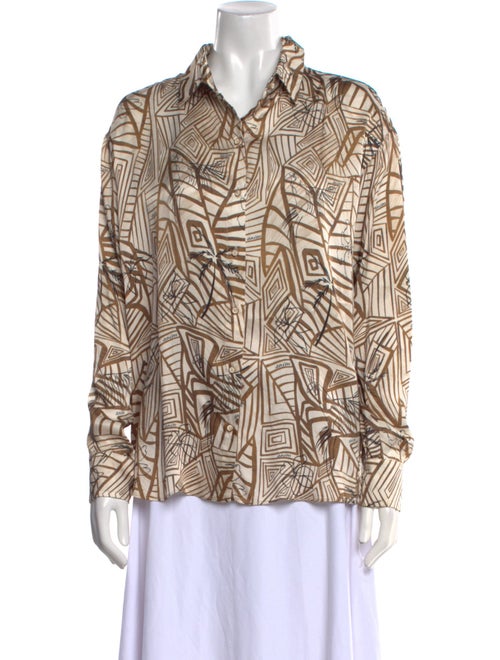 Anim Printed Long Sleeve Button-Up Top