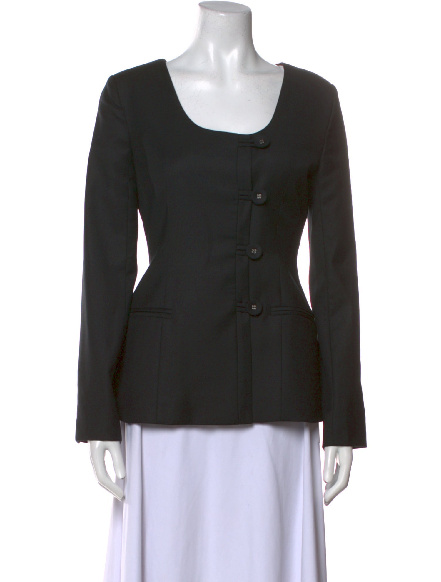 Anna Quan Wool Scoop Neck Button-Up Top