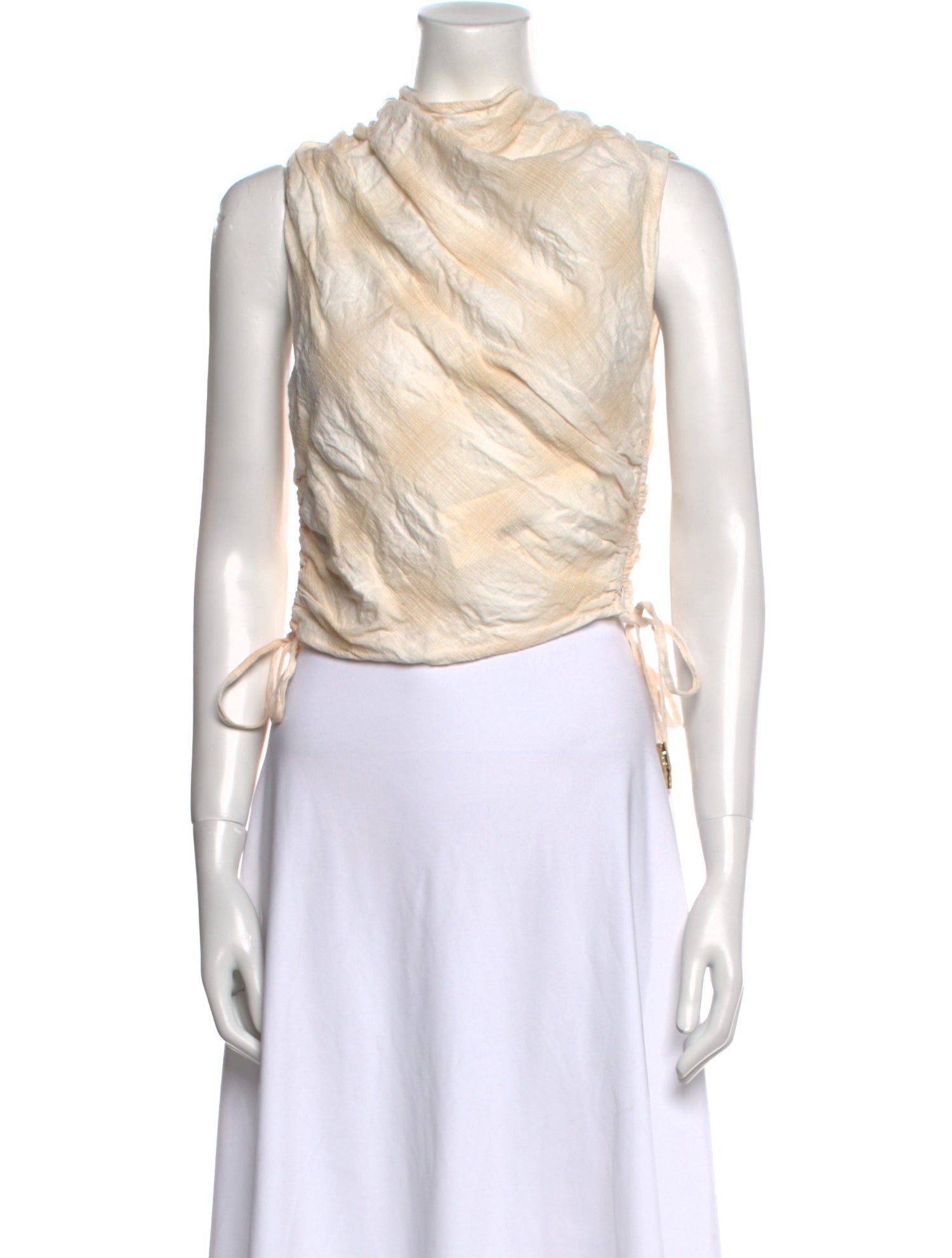 Anna Quan Linen Cowl Neck Crop Top