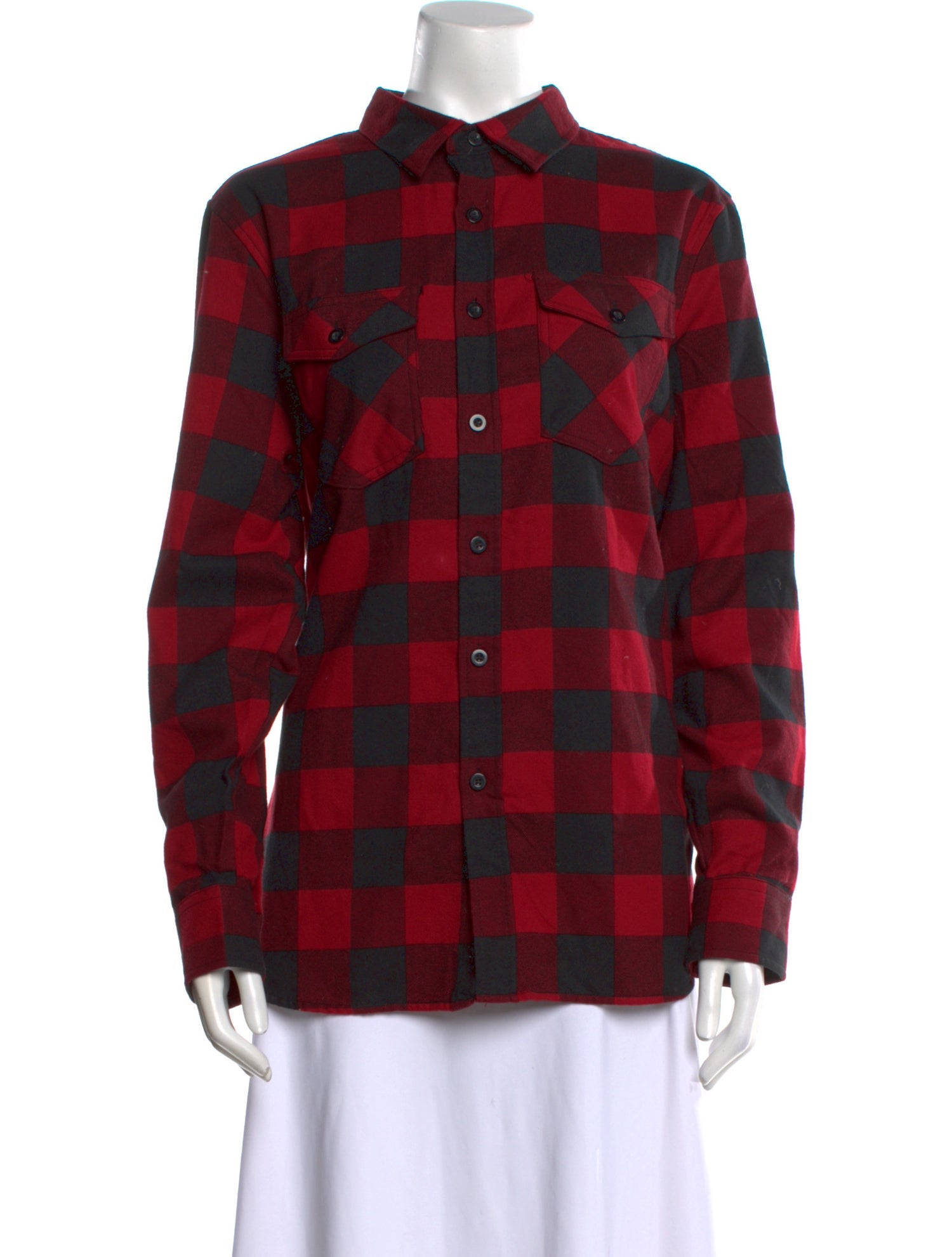 Anti SocialSocial Club Logo Flannel Plaid Print Button-Up Top