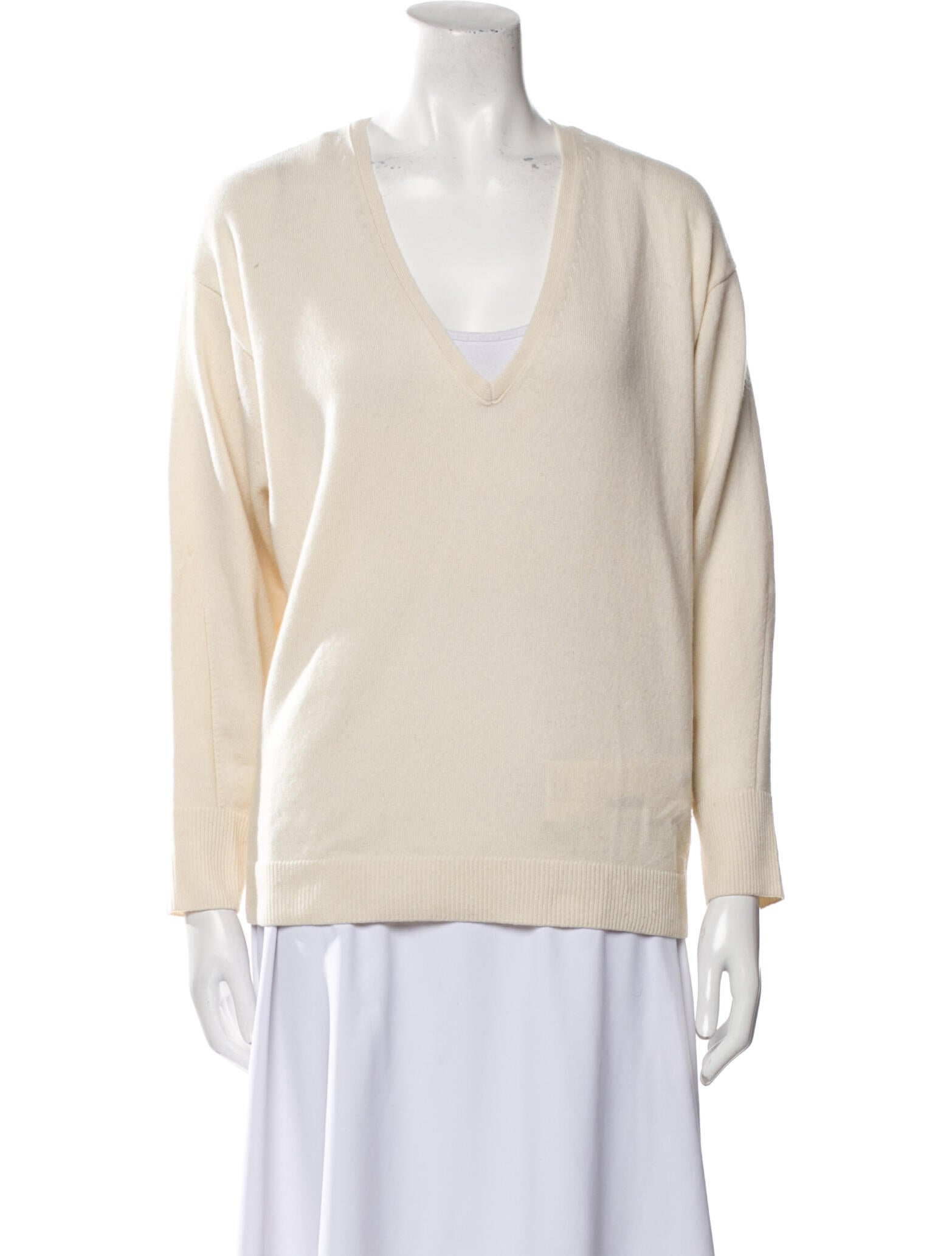 Another Tomorrow Cashmere Plunge Neckline Sweater