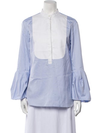 Another Tomorrow Mock Neck Long Sleeve Button-Up Top