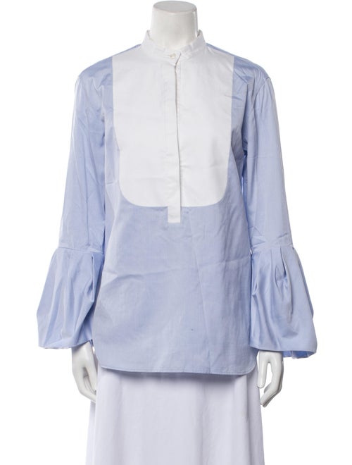 Another Tomorrow Mock Neck Long Sleeve Button-Up Top