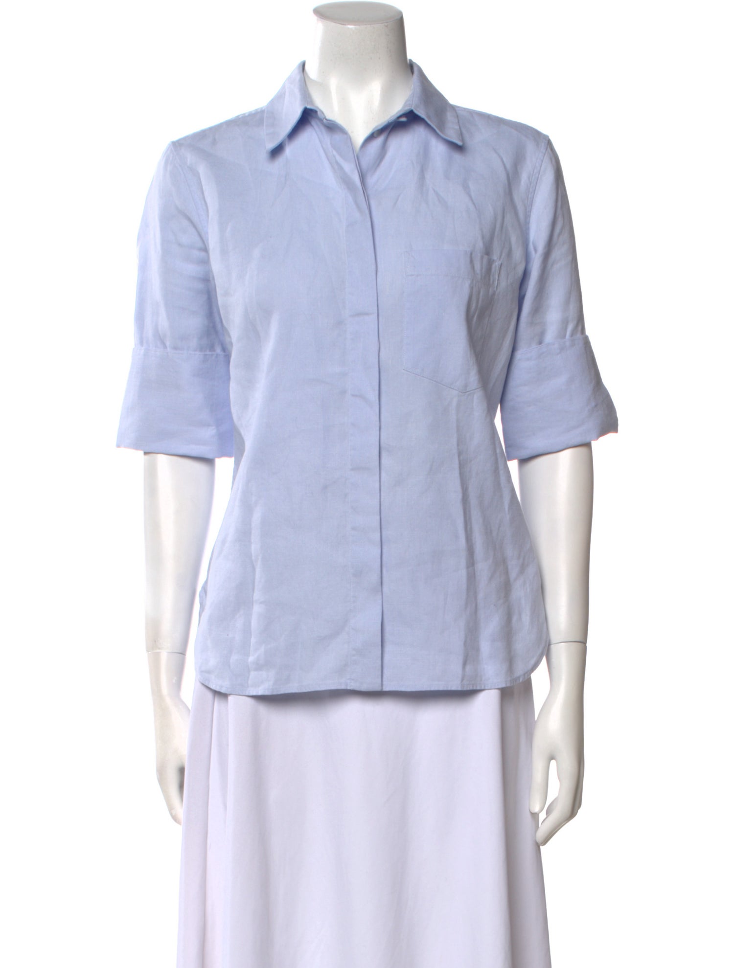 Another Tomorrow Linen Three-Quarter Sleeve Button-Up Top