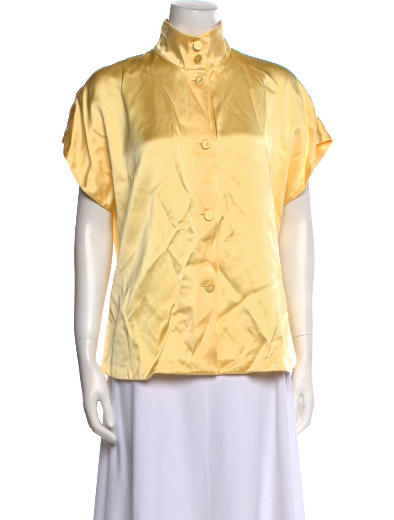 Another Tomorrow Mock Neck Short Sleeve Button-Up Top w/ Tags