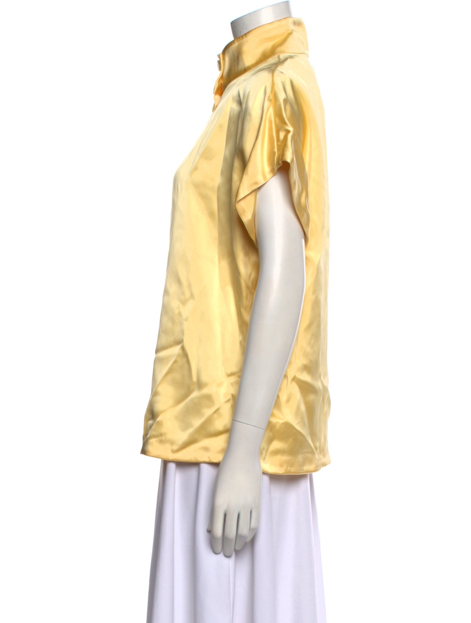 Another Tomorrow Mock Neck Short Sleeve Button-Up Top w/ Tags