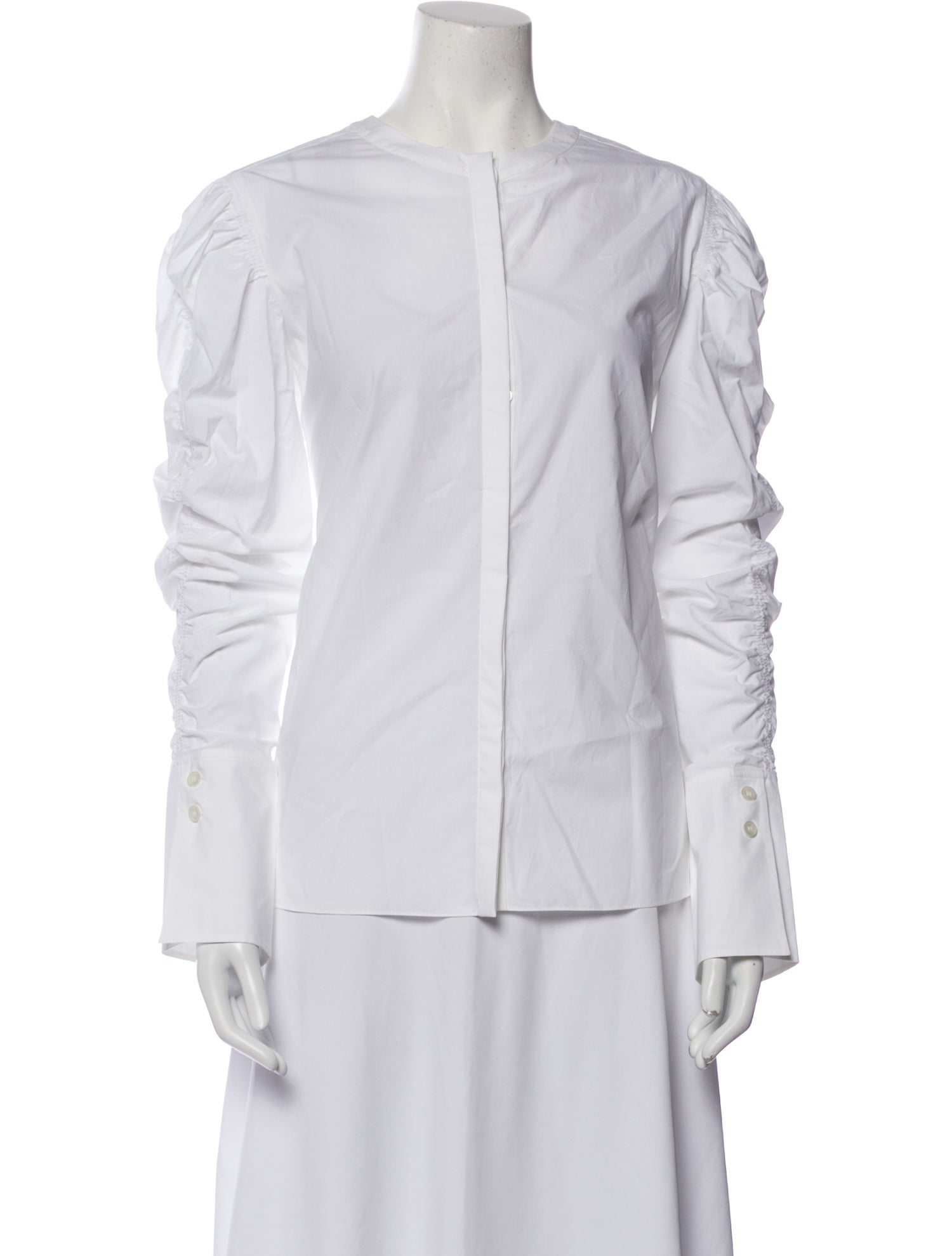 Another Tomorrow Crew Neck Long Sleeve Button-Up Top