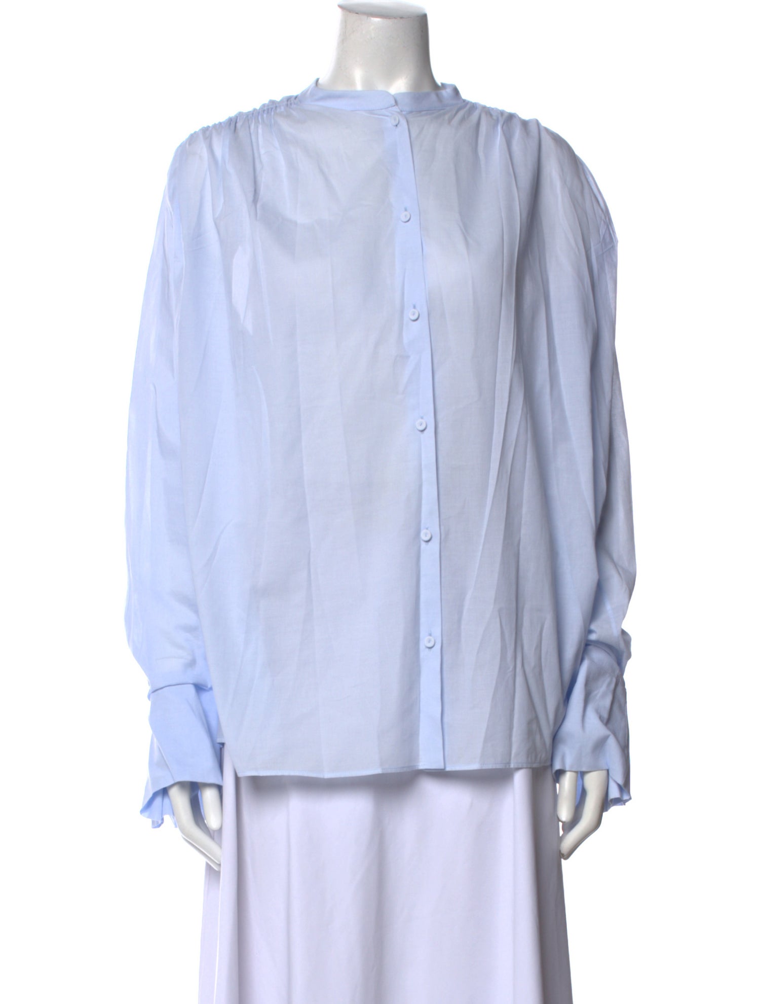 Another Tomorrow Mock Neck Long Sleeve Button-Up Top