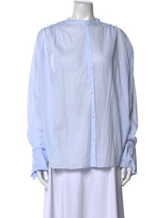 Another Tomorrow Mock Neck Long Sleeve Button-Up Top