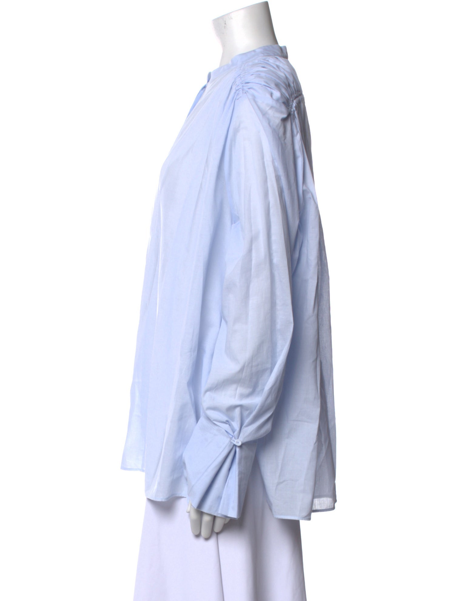 Another Tomorrow Mock Neck Long Sleeve Button-Up Top