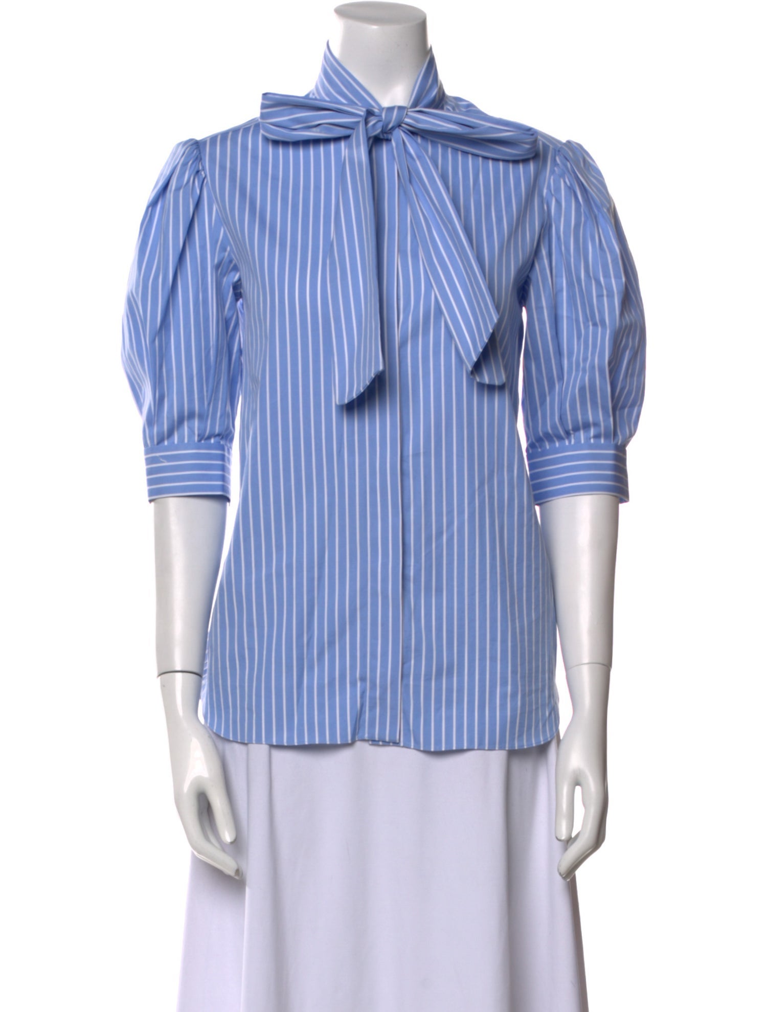Another Tomorrow Striped Tie Neck Button-Up Top