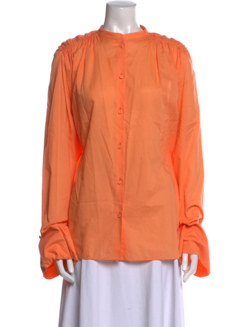 Another Tomorrow Mock Neck Long Sleeve Button-Up Top