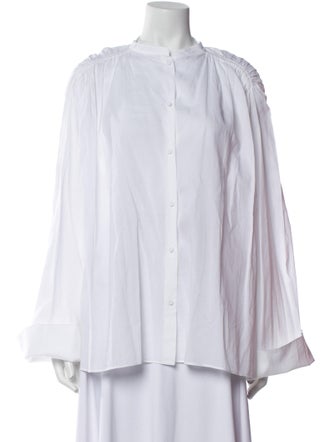 Another Tomorrow Mock Neck Long Sleeve Button-Up Top