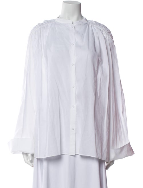 Another Tomorrow Mock Neck Long Sleeve Button-Up Top