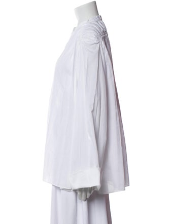 Another Tomorrow Mock Neck Long Sleeve Button-Up Top