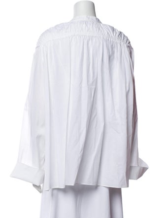 Another Tomorrow Mock Neck Long Sleeve Button-Up Top