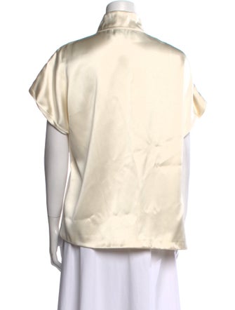 Another Tomorrow Mock Neck Short Sleeve Button-Up Top