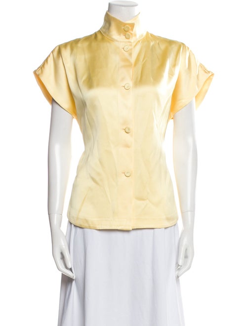 Another Tomorrow Mock Neck Short Sleeve Button-Up Top