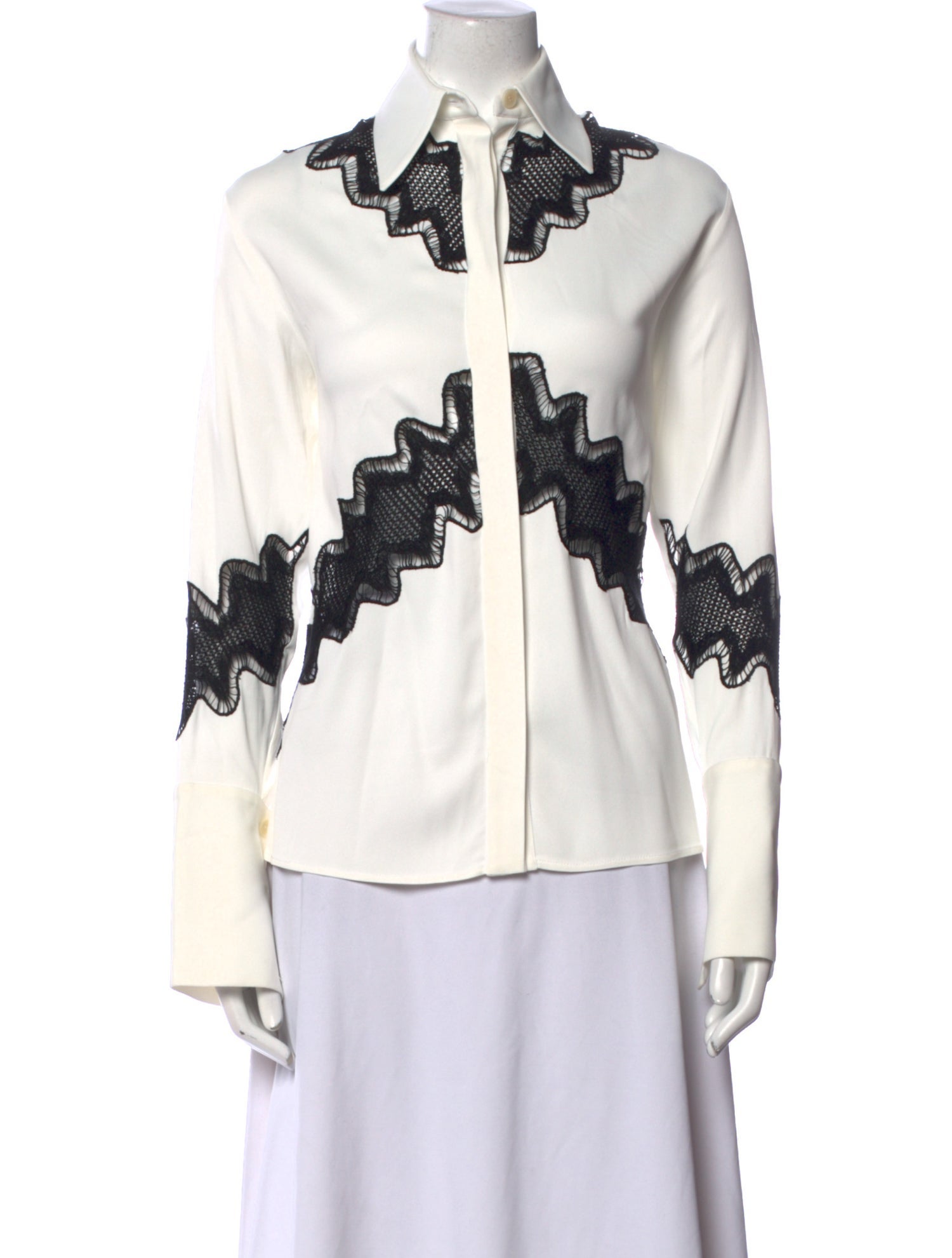 Another Tomorrow Colorblock Pattern Long Sleeve Button-Up Top