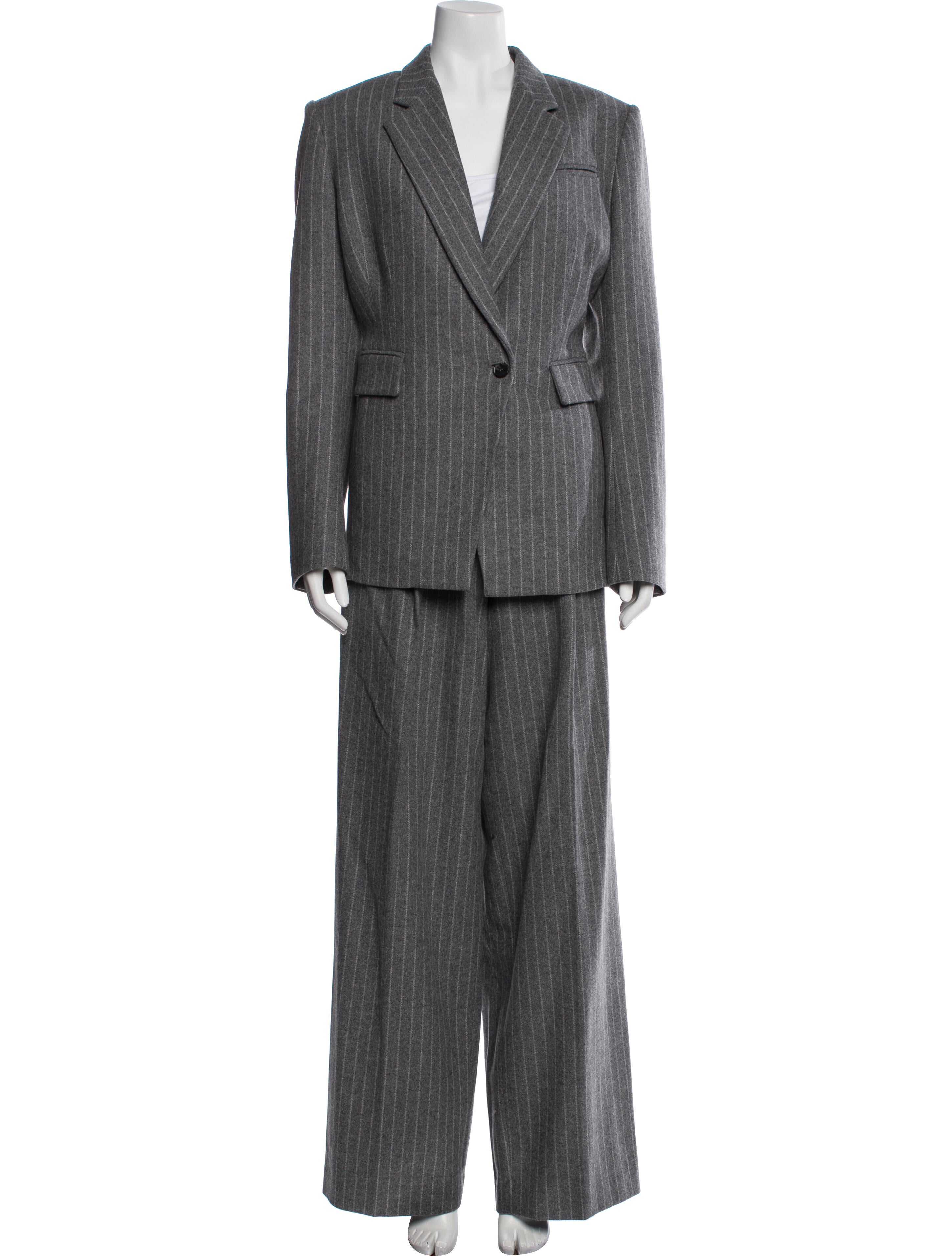 Another Tomorrow Wool Striped Pantsuit