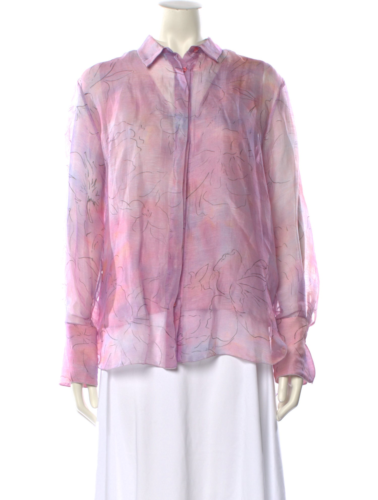 Antonelli Firenze Linen Floral Print Button-Up Top