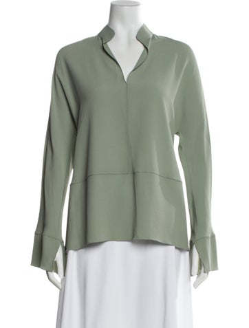 Pre-owned Antonelli Silk Long Sleeve Blouse W/ Tags In Green